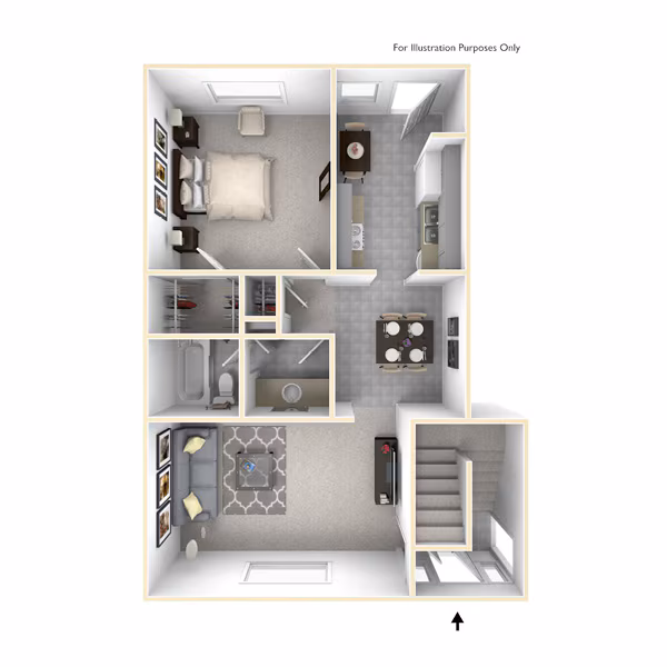 1 Bed • 1 Bath 2-686 floor plan